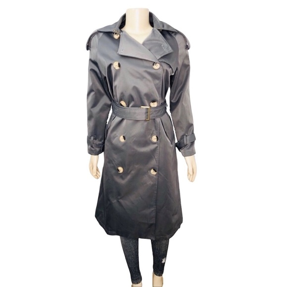 ELUCP Double Breasted Button Up Trench Coat Grey - Picture 5 of 5